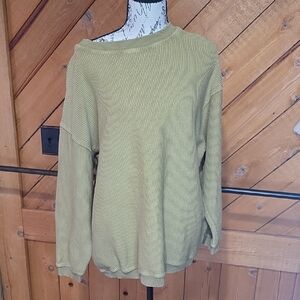 Aerie Women XS Oversized Ribbed Crewneck Sweater Olive Green Slouchy
